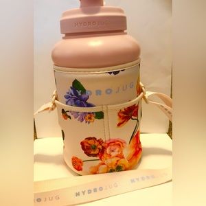 HYDROJUG Water Bottle Pink 73 oz 2.2L with Floral Sleeve Strap Straw Hydro Jug